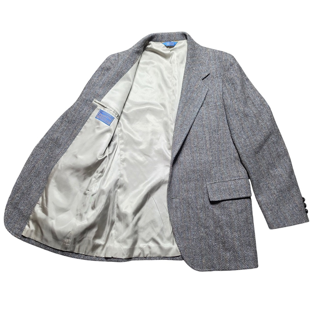 Vintage Pendleton Blazer Grey Herringbone Mens 42R Tweed Wool Sport Coat USA